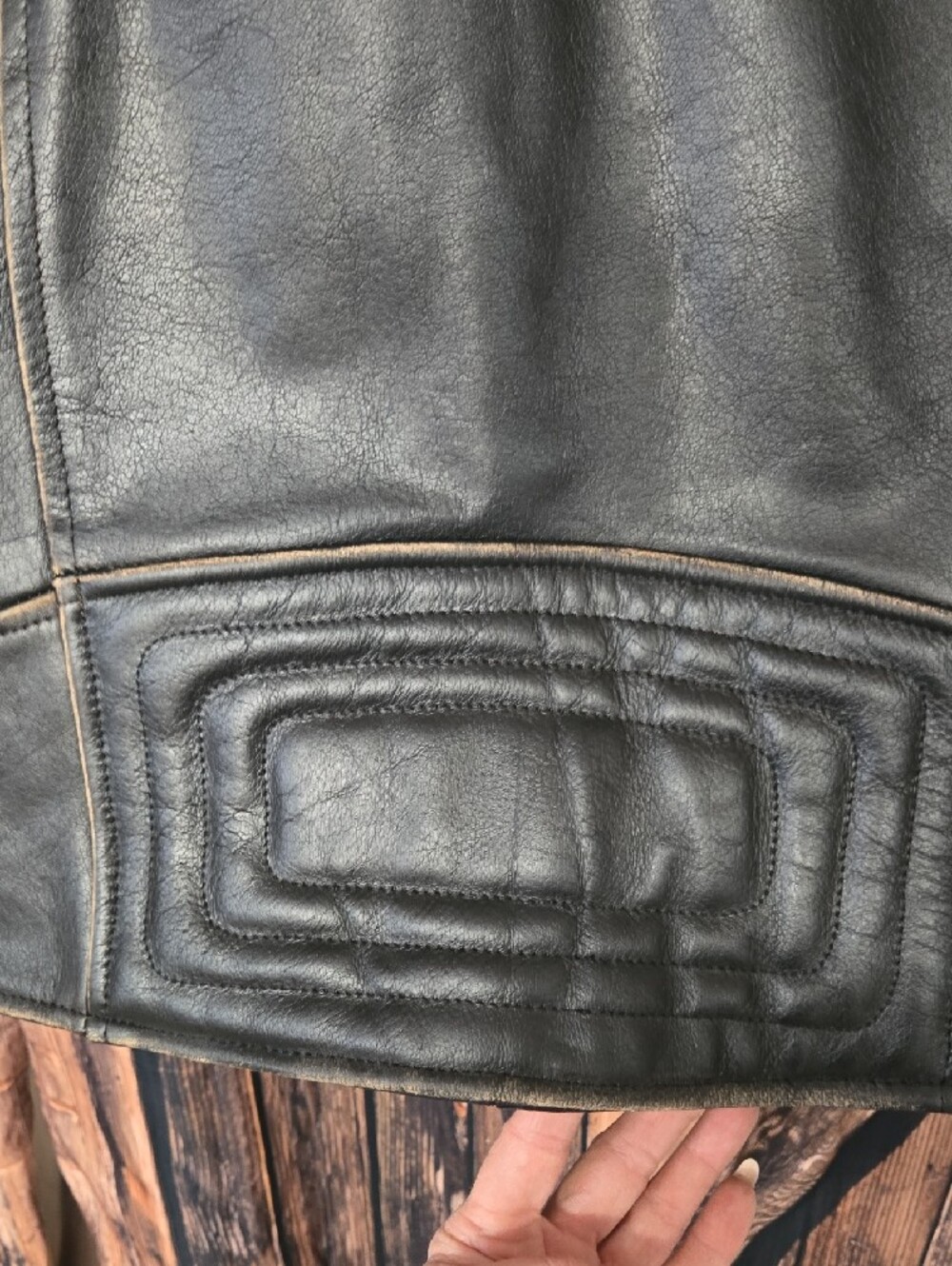 Element DK Brown/Black Leather Jacket with Cream Stripes - Picture 4 of 12